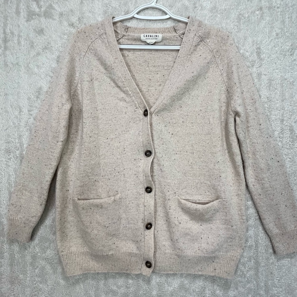 Cavalini Women's Button Wool Cardigan Sweater XS Pockets Metallic Thread Shimmer
